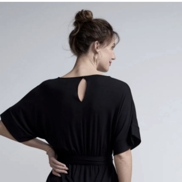 H&M Silky Oversized Flowy Blouse Sz S Black Keyhole Cinched Waist Cocktail City - Picture 8 of 13